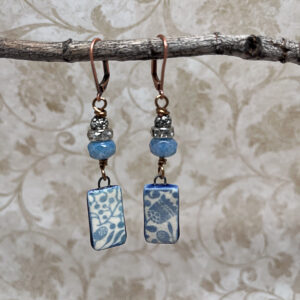 Blue blossom ceramic and rhinestone earrings
