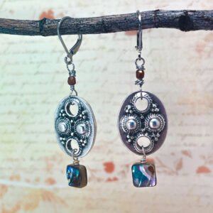 Silver and abalone shell statement earrings