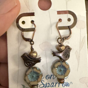 Antique copper and blue flower earrings